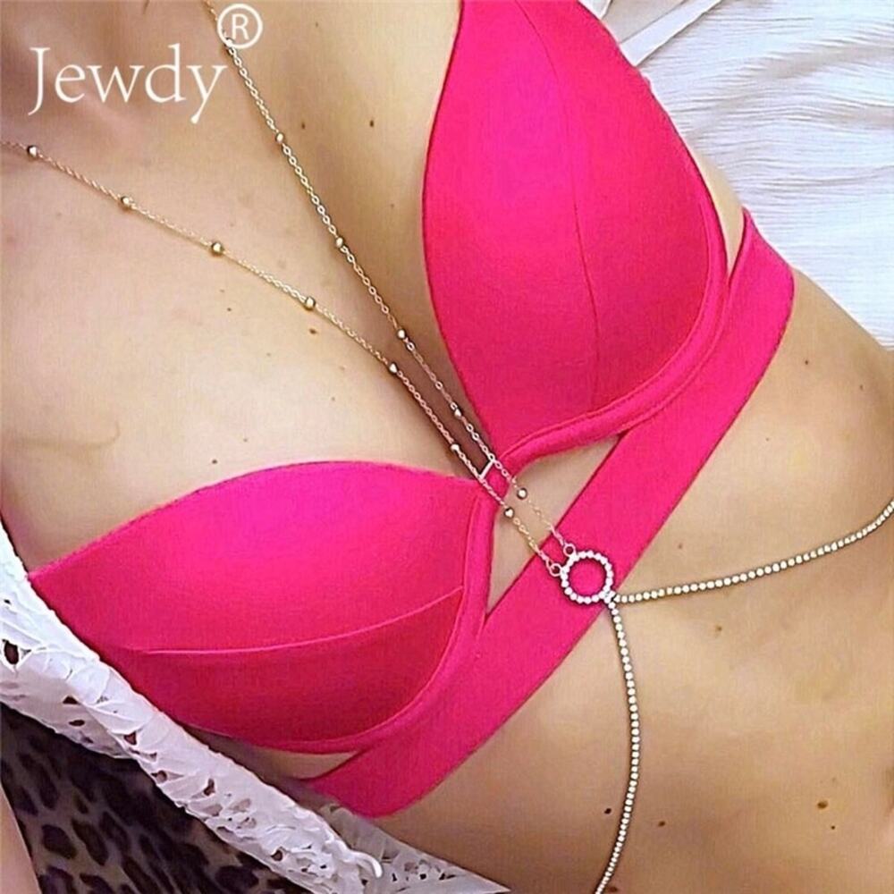 Body Torso Chain Harness Rhinestone Circle Silver - Picture 2 of 2